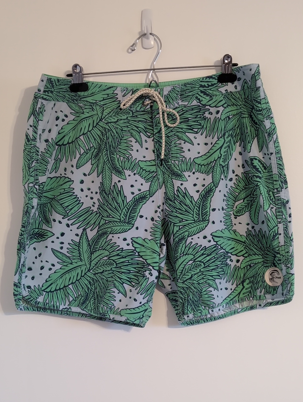 O'Neill Light Blue Swim Boardshorts with Green Palm Print